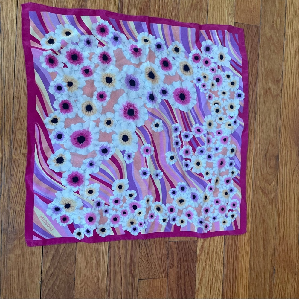 Missoni Floral Silk Scarf with Pink and Purple Stripes